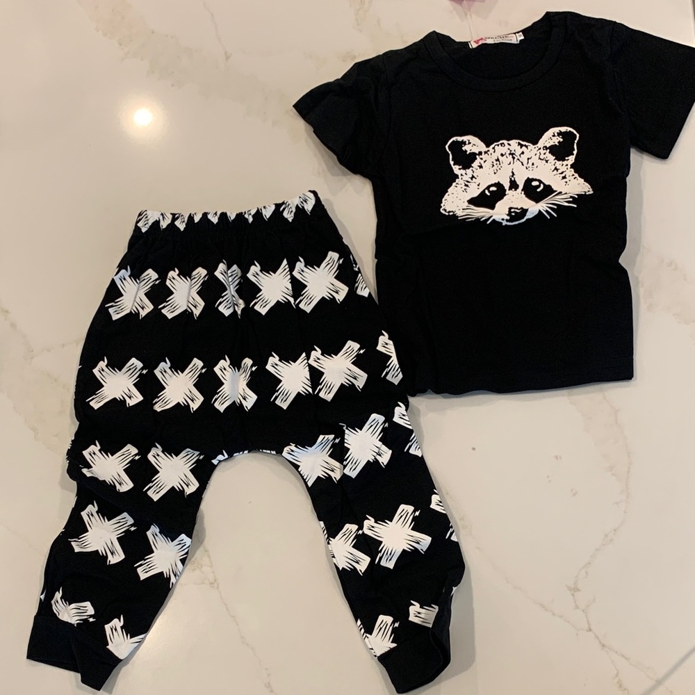 Kids Black Raccoon Graphic Matching Set